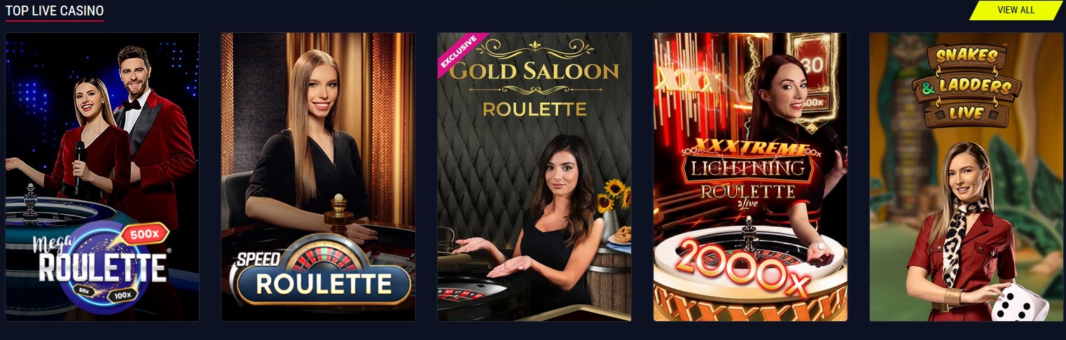 A collage of five live casino game posters from Rabona Casino, featuring roulette and dice games. Each vibrant poster showcases enthusiastic hosts presenting Mega Roulette, Speed Roulette, Gold Saloon Roulette, XXXtreme Lightning Roulette, and Snakes & Ladders Live. A must-see for any casino review!