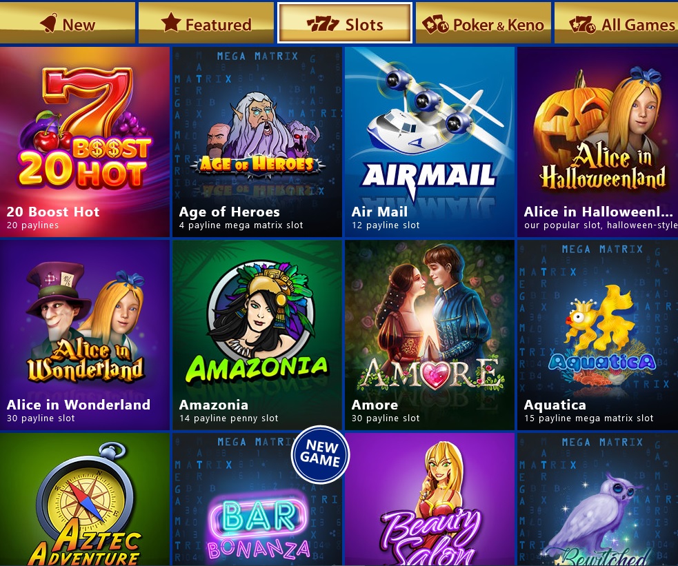 A screenshot of the Winaday Casino game selection screen features various slot games like "20 Boost Hot," "Age of Heroes," "Air Mail," "Alice in Halloweenland," "Amazonia," "Amore," and "Aquatica." Each game has vibrant artwork and different theme styles, promising thrilling, no deposit fun with bonus codes.