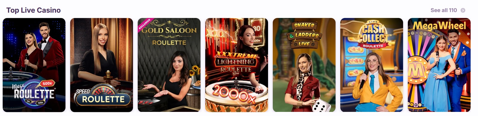 Promotional image showcasing various online live casino games like roulette and wheel games, enhanced with exciting offers. Each section features a vibrant design with game hosts and themed graphics reflecting the Nomini Bet atmosphere.